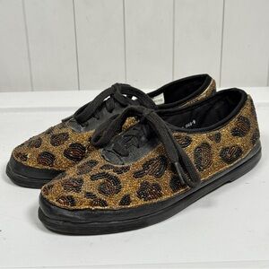 VTG 90s Retro 1996 Beaded Leopard Cheetah Print Shoes Sporty Hipster Fashion 7M